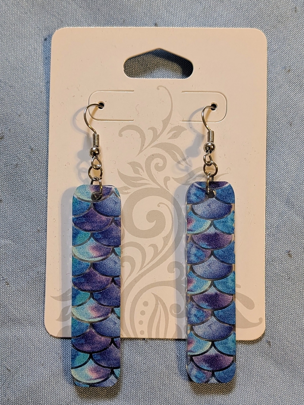 Lightweight Acrylic Drop Earrings in Shades of Blues like Mermaid Scales, New